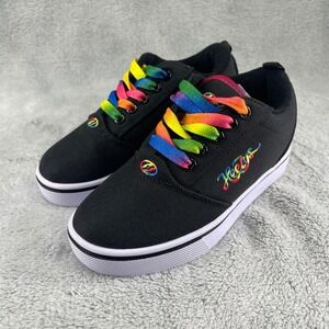 Heelys Skate Shoes Girls Size Yth 13c Solid Black Rainbow Logo Black Wheels